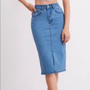 Slit Hem Pencil Denim Skirt